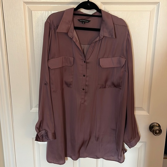 Plum long sleeve Addition Elle silky blouse - Picture 1 of 4